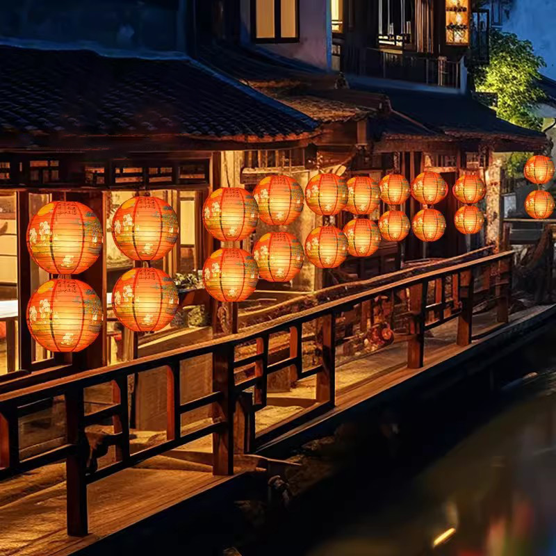 Mid-autumn Colorful Lanterns Traditional Paper Hanging Lanterns ...