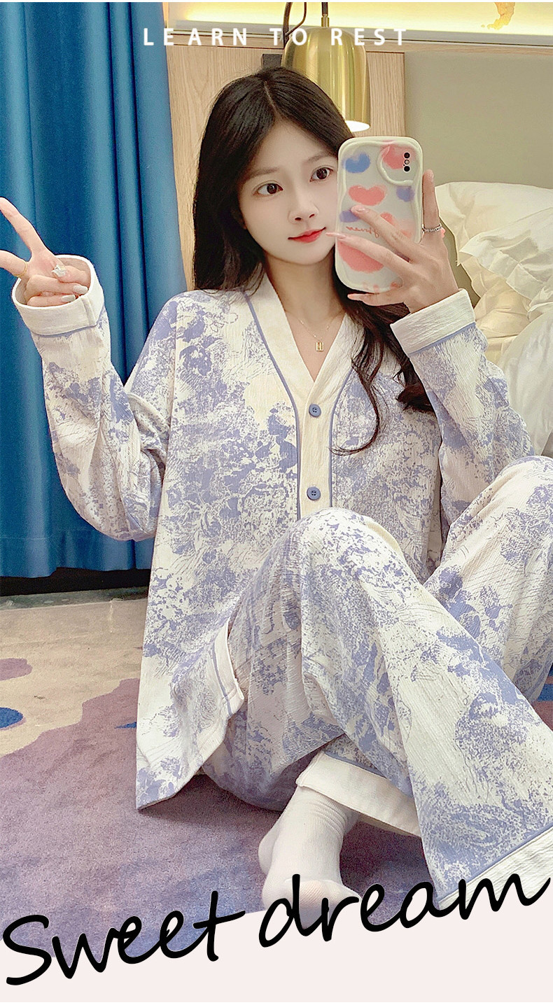 Sleepwear Woman Padded Pyjamas Women Cotton Autumn Long Sleeves Pajamas ...