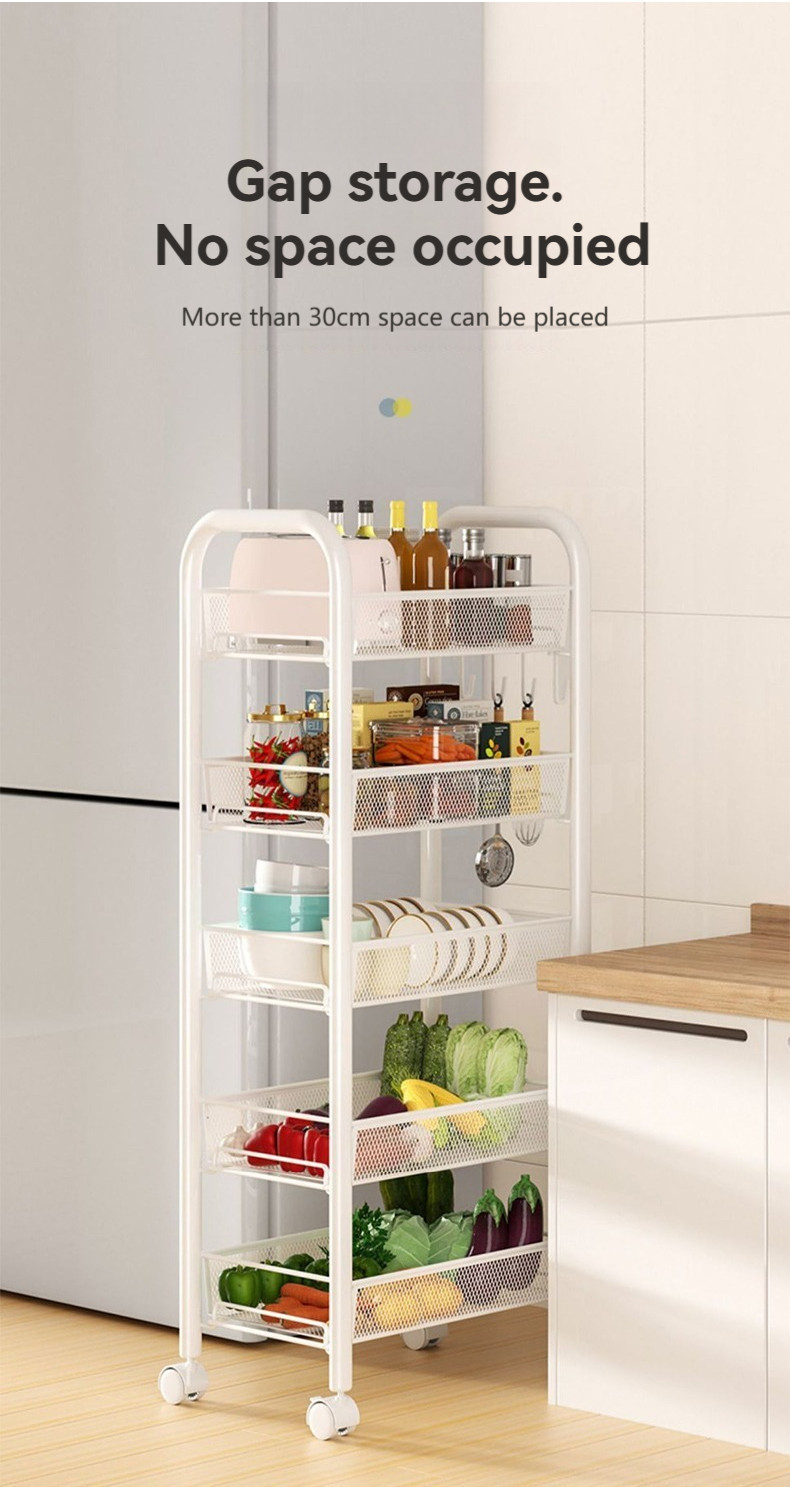 4 Tier Fruits and Vegetables Storage Rack Steel Kitchen Holder , White