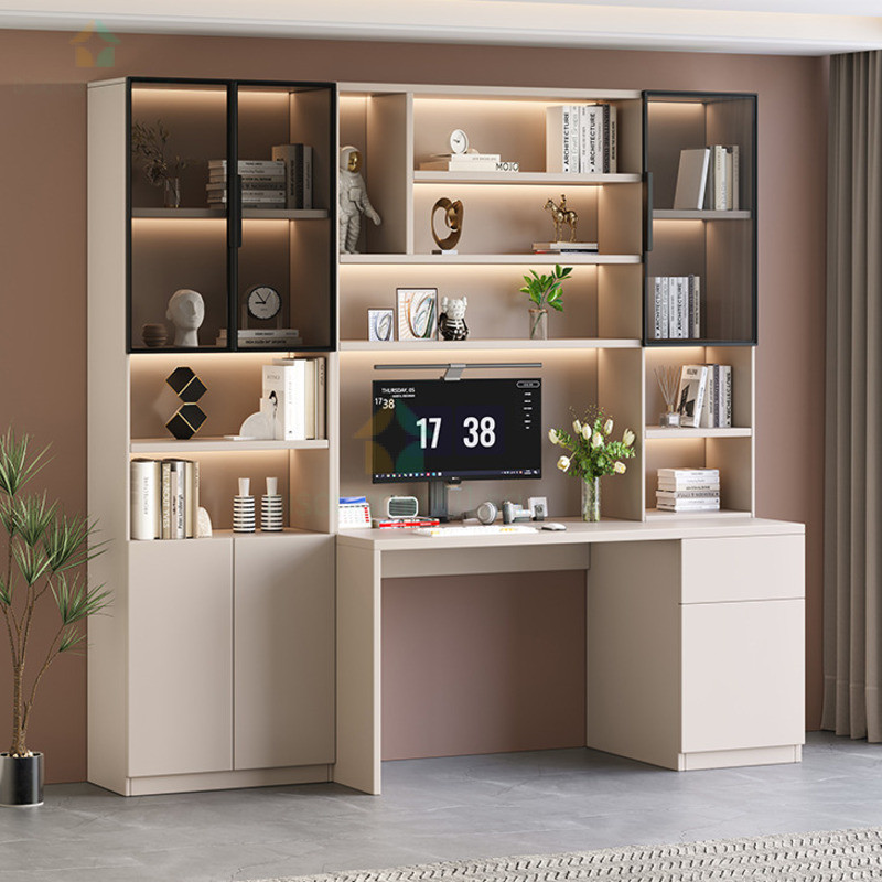 Office Table Study Table Integrated Desk Bookshelf Bookcase Solid Wood ...