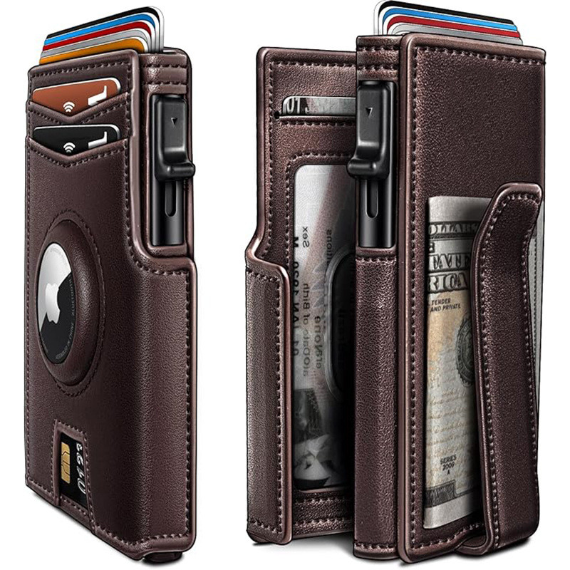 Ultra-Thin Magnetic Flip Men's Wallet Airtag Contrast Color Microfiber ...