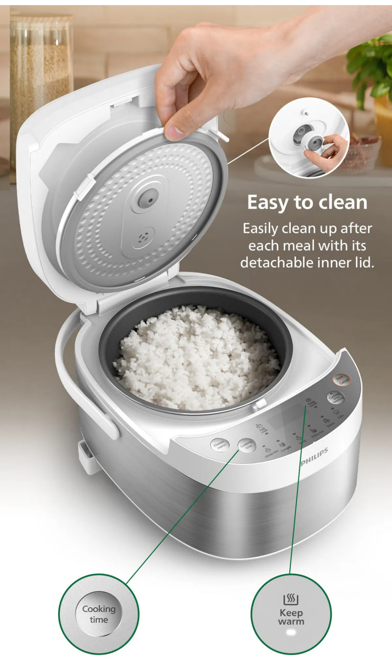 Philips HD3170 Rice Cooker 0.85L // 8 Pre-Set Menu, Non Stick Inner Pot ...