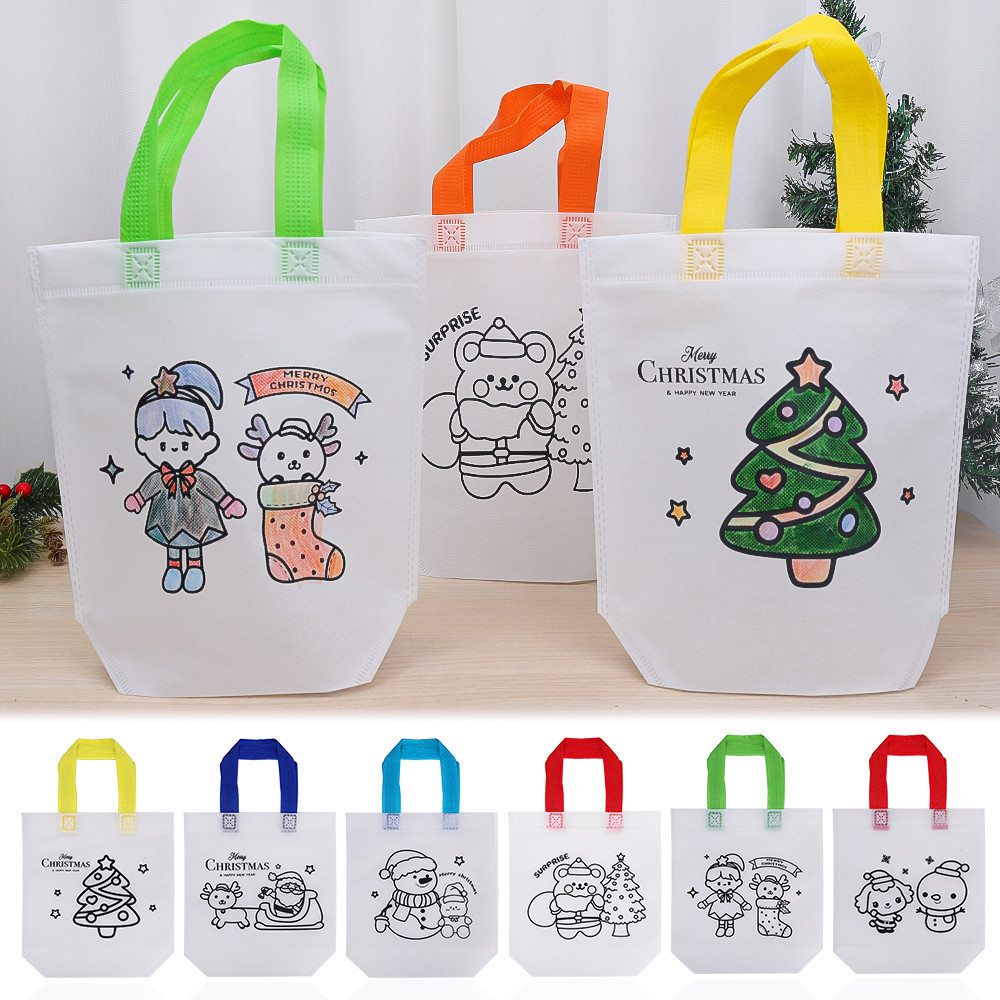 5Pcs Christmas Coloring Painting Bags Xmas Gift Handbag Kids DIY