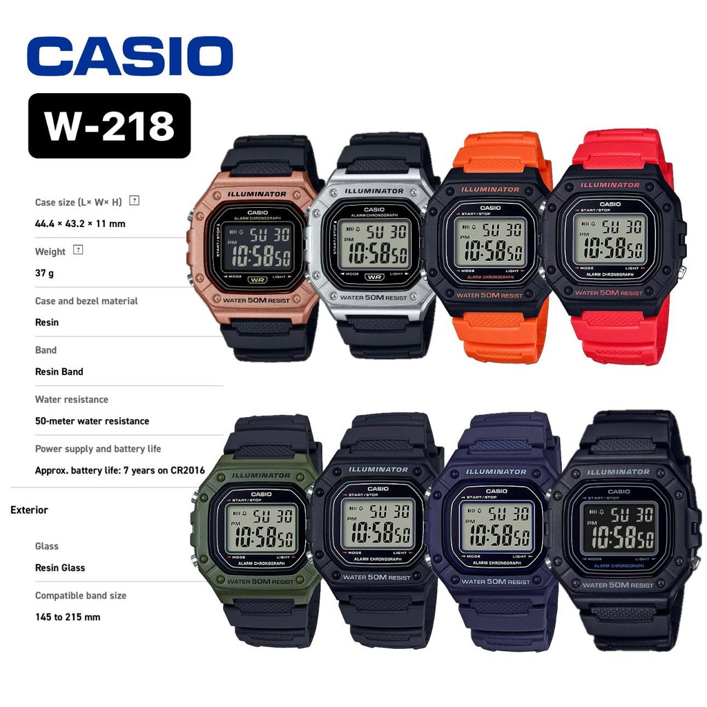 CASIO MEN SPORT CASIO STANDARD DIGITAL MEN WATCH W 218H SERIES WR 50 METERS