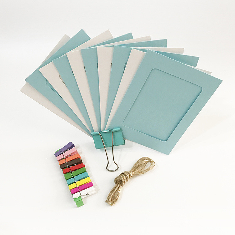 Solid color paper photo frame with hemp rope clip, hanging photo wall ...