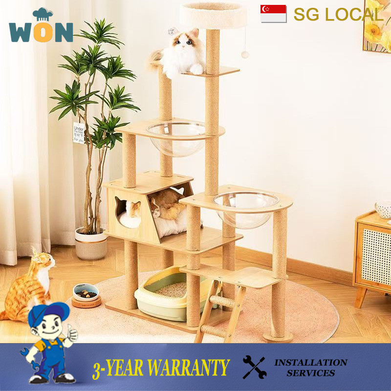 WON Cat Tree Solid Wood Condo Large Space Capsule Climbing Frame Sky ...