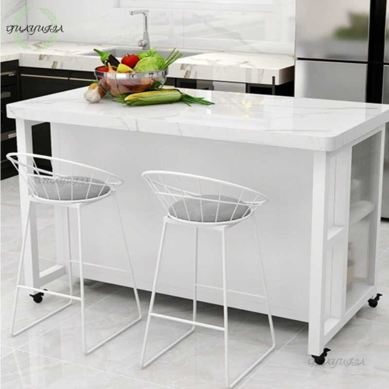 GYJ Cupboard Marble Light Kitchen Movable Island Integrated Cooking ...