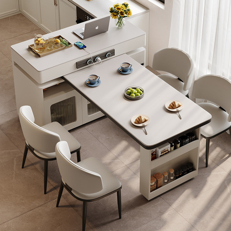 Rotatable Extendable Rock Board Island Dining Table With Integrated ...