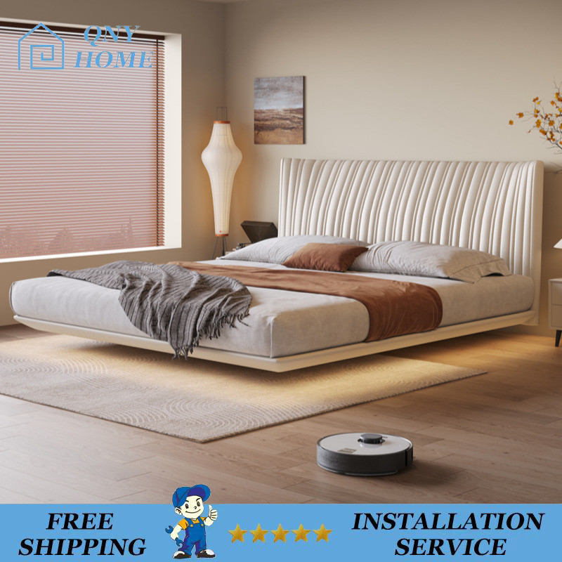 Leather Floating Bed Shell Bed Italian Style Double Bed Master Bedroom ...