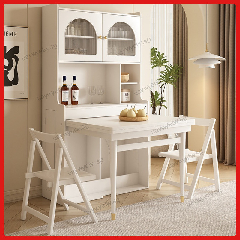 Dining Table Foldable Cream Style French Solid Wood Folding Dining ...