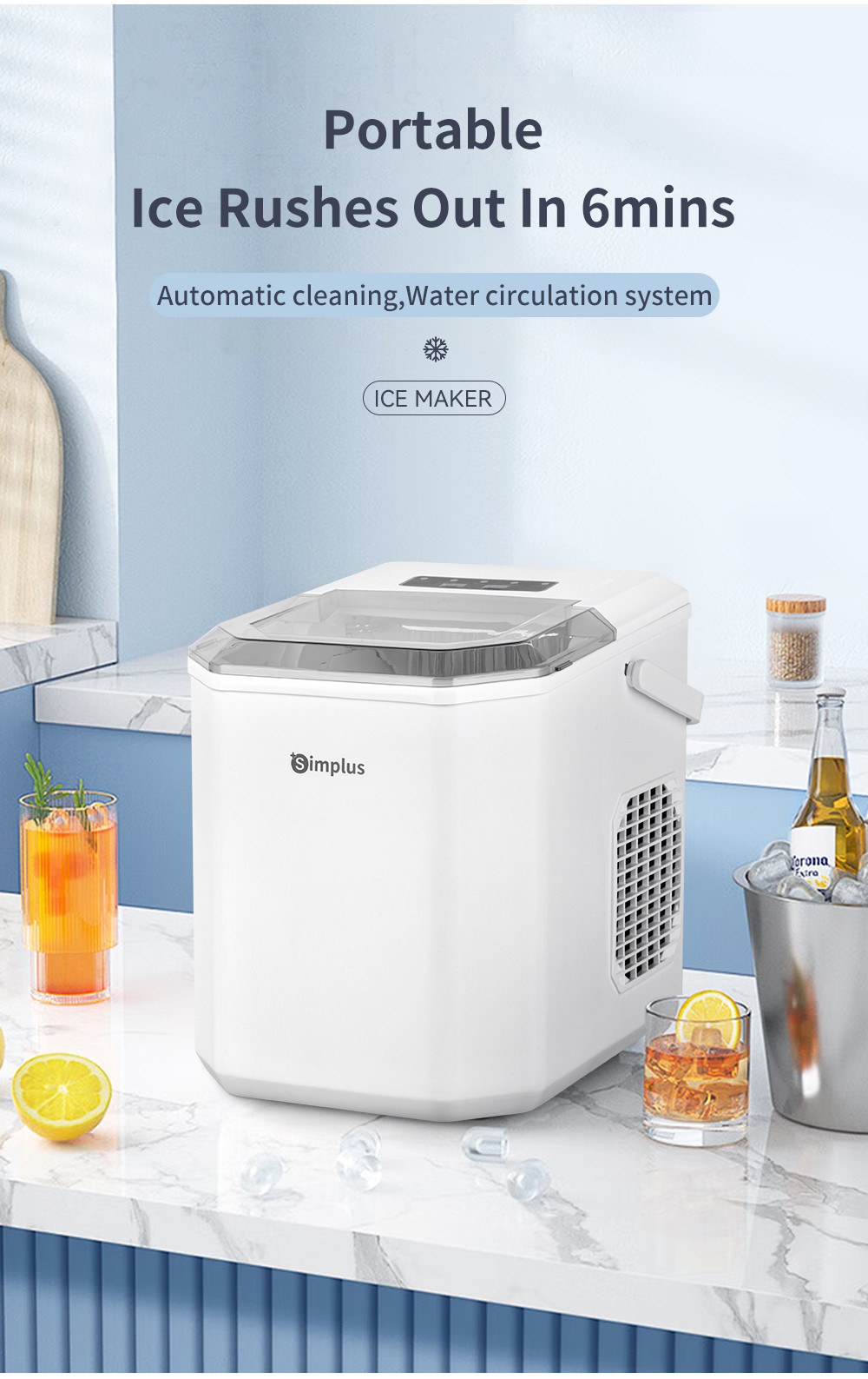 Simplus Ice Maker | 12kg Homemade Ice Cubes | 24h Reservation | Auto ...