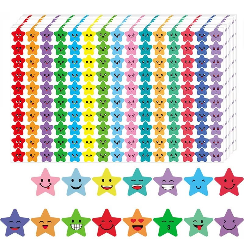 10Pcs Smile Face Star Stickers - Self Adhesive Cartoon Stickers ...