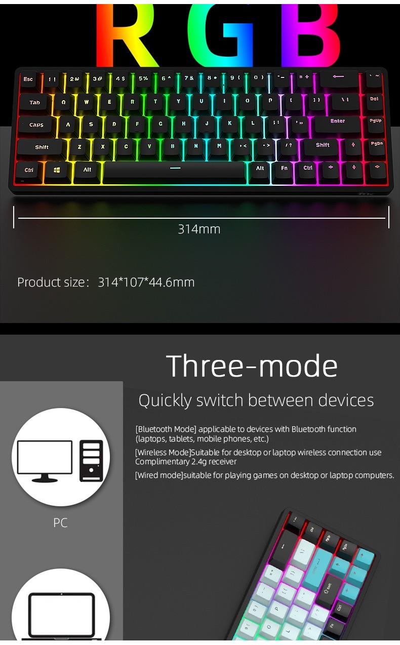 2023 New Arrival！RK g68 Hot Swappable wireless RGB mechanical keyboard ...