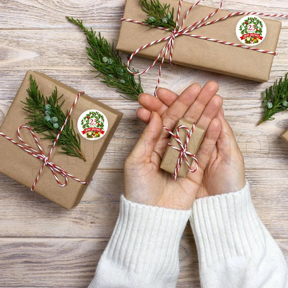 500pcs 2.5cm Merry Christmas Cartoon Label Holiday Greetings Thank You ...