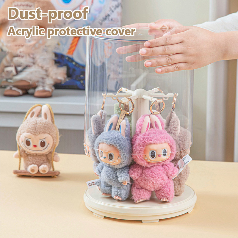 360 Rotate Labubu Transparent Display Case Plush Toy Hanging Organizer ...