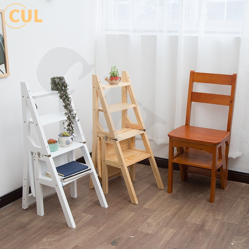 Ladder Folding Stool Solid Wood Multi-functional Dual-use Dining Chair ...