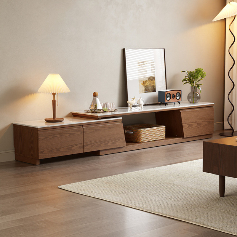 TV Console Wood TV Cabinet Simple Retractable Rock Panel Storage ...