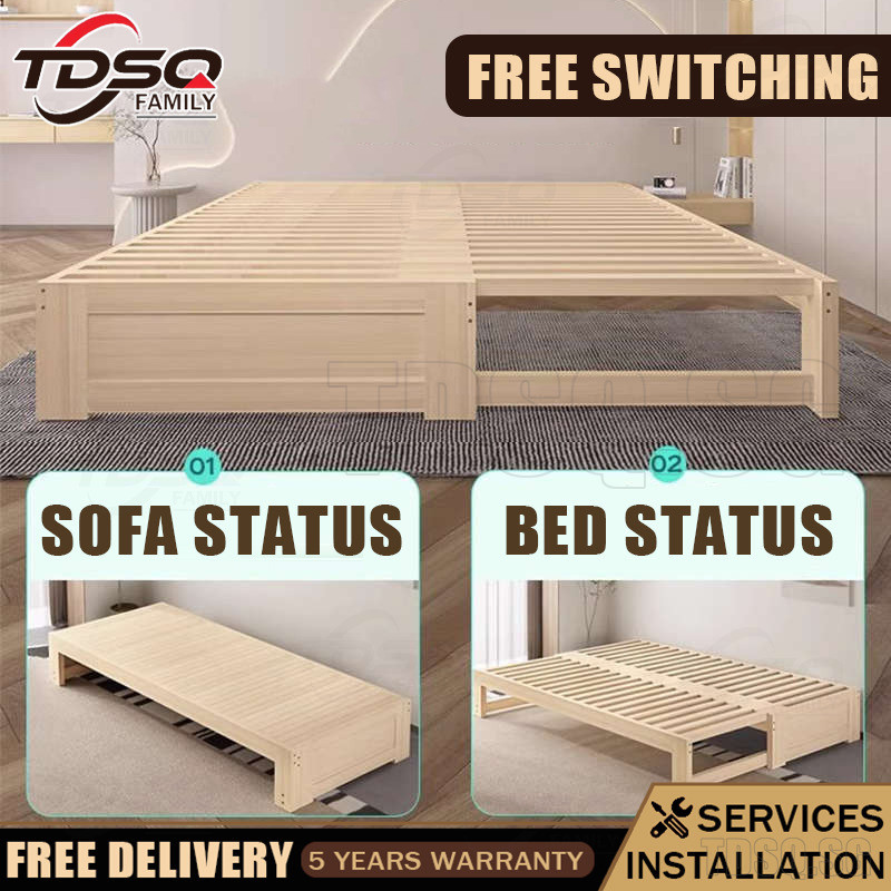TDSQ Solid Wood Extendable Sofa Bed Multifunctional Small House Folding ...