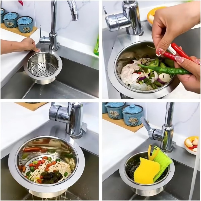 Stainless Steel Swan Sink Strainer Basket Hanging Drain Rack Fruit ...