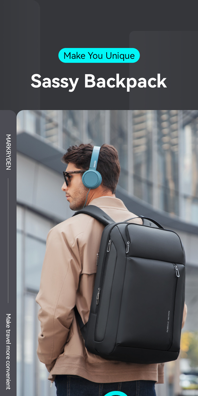 MARK RYDEN Men's Casual Office Backpack Computer Bag Expandable 35L ...