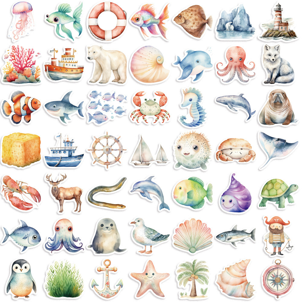 50Pcs Cartoon Sea Ocean Animal Stickers for Kids Gifts DIY Guitar ...