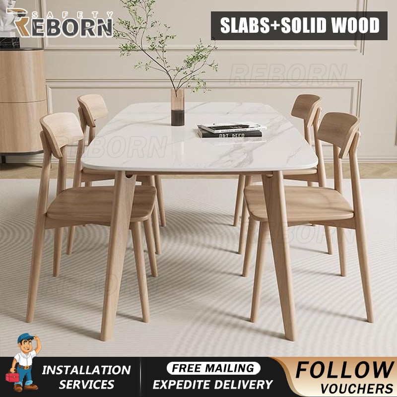 REB Dining Table Nordic Italian Rock Board Solid Wood Dining Table And ...