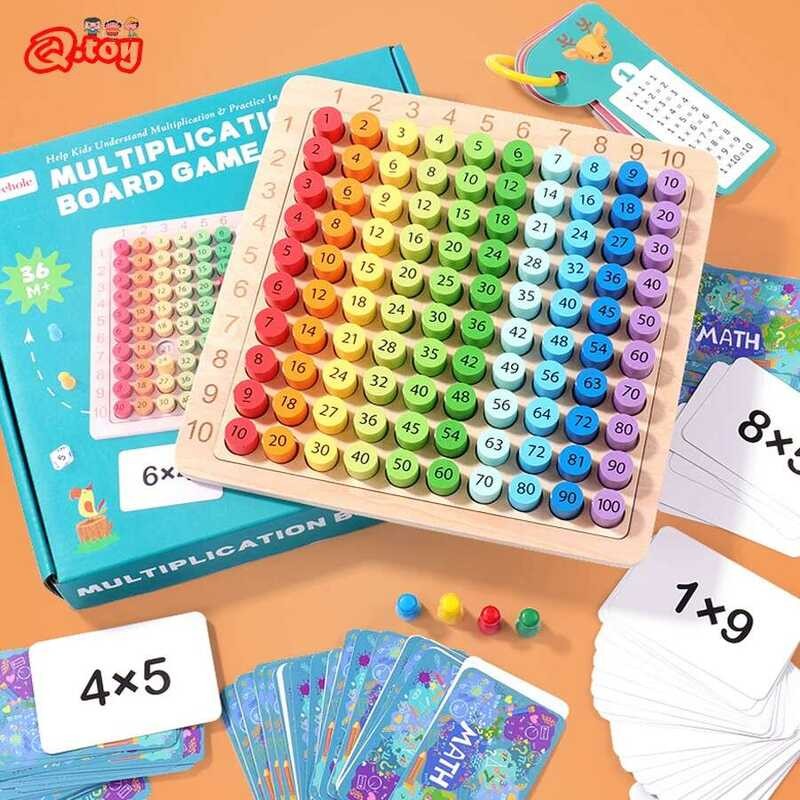 Wooden Math Toy Multiplication Table Board Game Children Montessori ...