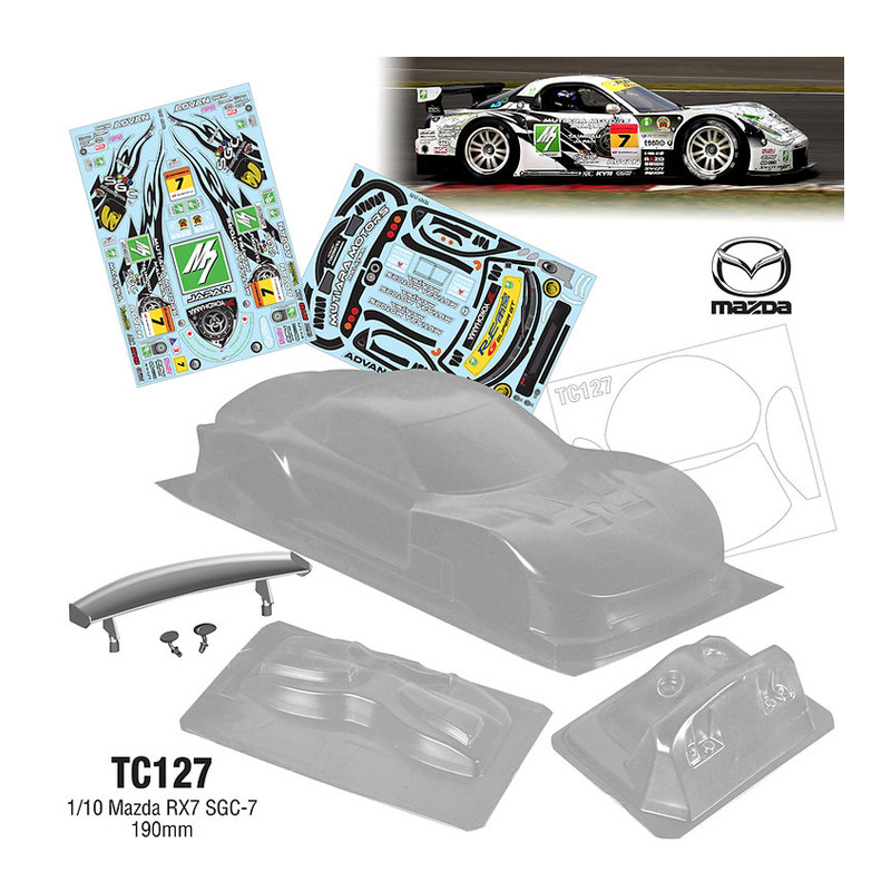Team C Clear Body Shell TC127 1/10 Mazda RX7 SGC-7 (Width 190mm ...
