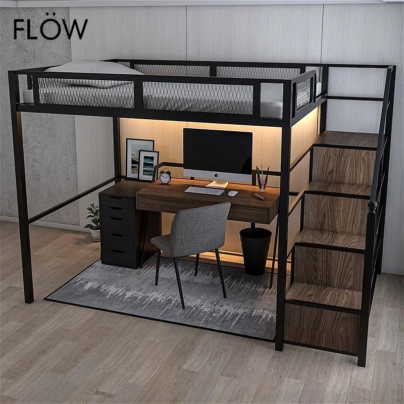 Custom Bed 】Multifunction Nordic HDB Bed Frame Loft Bed Iron Stand ...