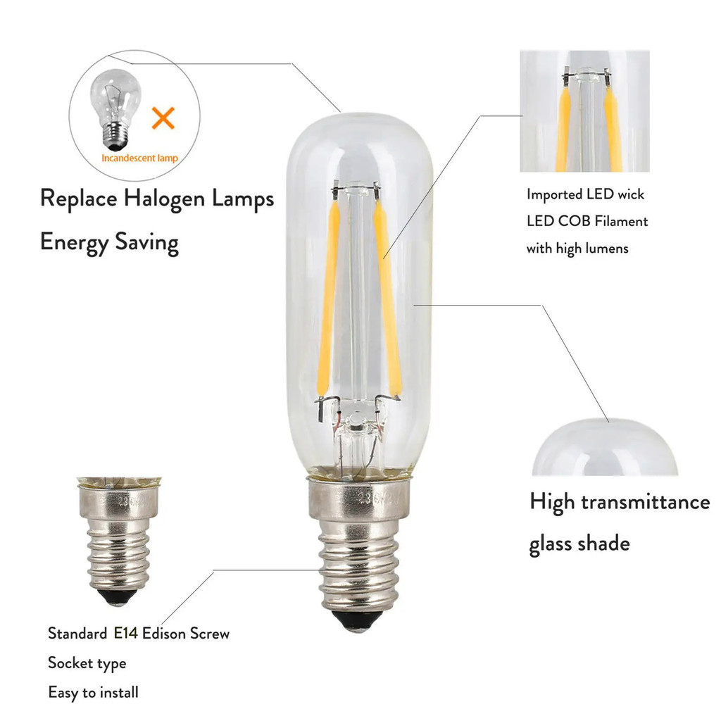 T25 E14 Led Bulb Warm White Cob Light Bulbs 2W 4W Glass-shell Tungsten ...