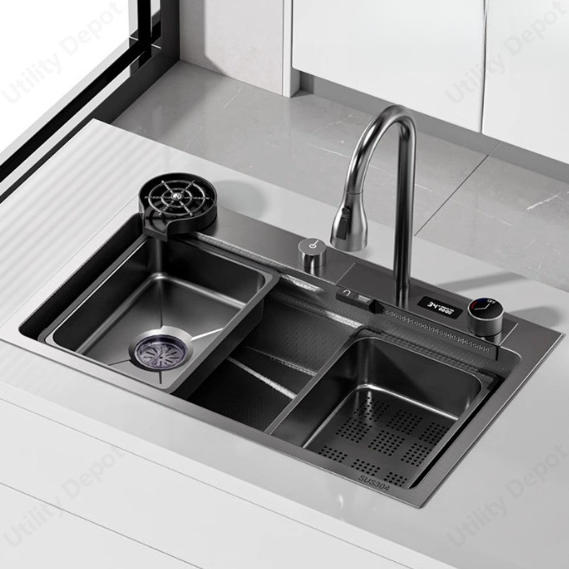 Multi-Function Kitchen Sink Nano Scale Stainless Steel Sink Waterfall ...