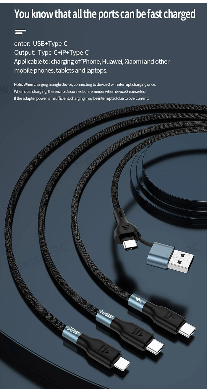 100W multi Ports Super Fast Charging usb to type c cable with indicator ...