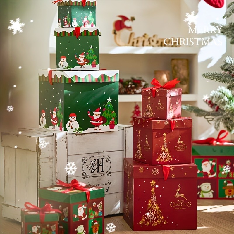 1 Set of 3 Christmas Nesting Gift Boxes 3 Sizes Square Stackable with ...