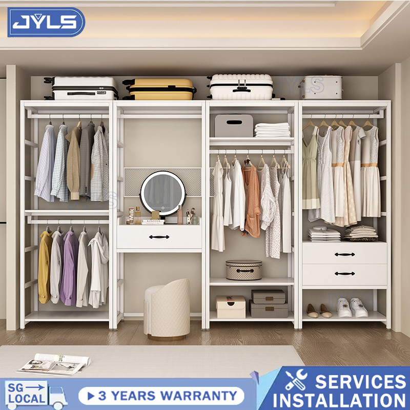 JYLS Wardrobe Clothes Rack Floor Standing Household Bedroom Hanger Rack ...