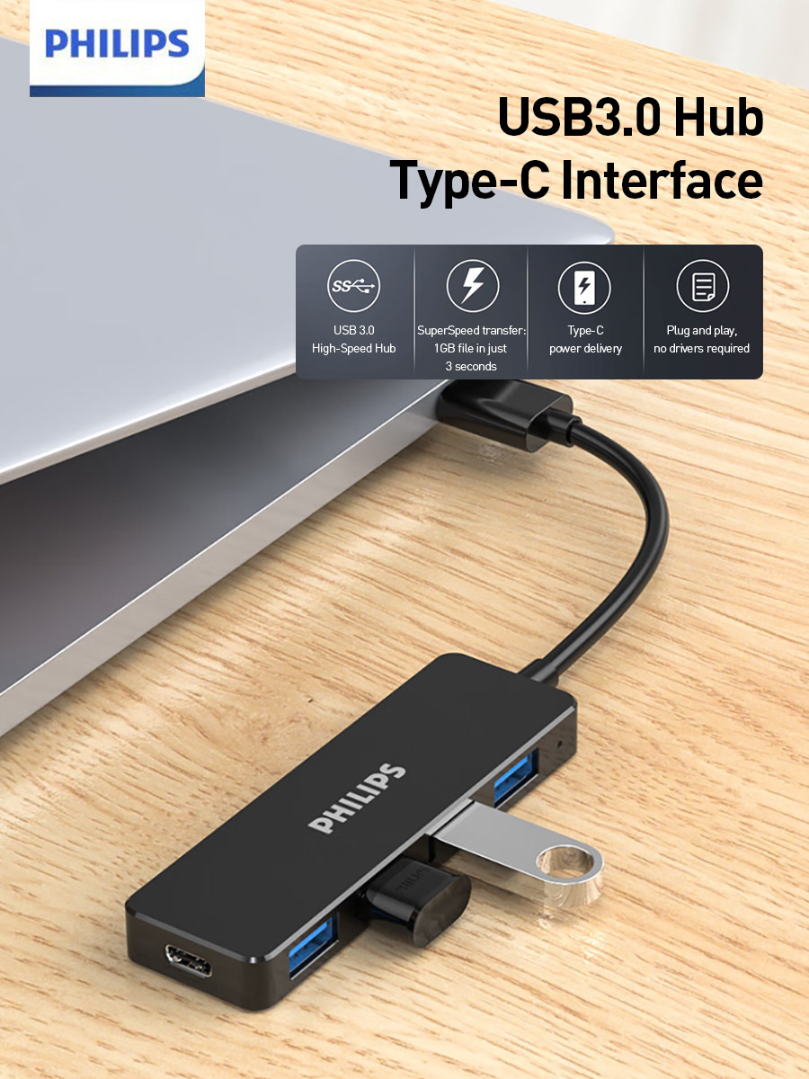 Philips USB Hub 3.0 USB-A to 4×USB 3.0 + USB-C (5V) | Shopee Singapore