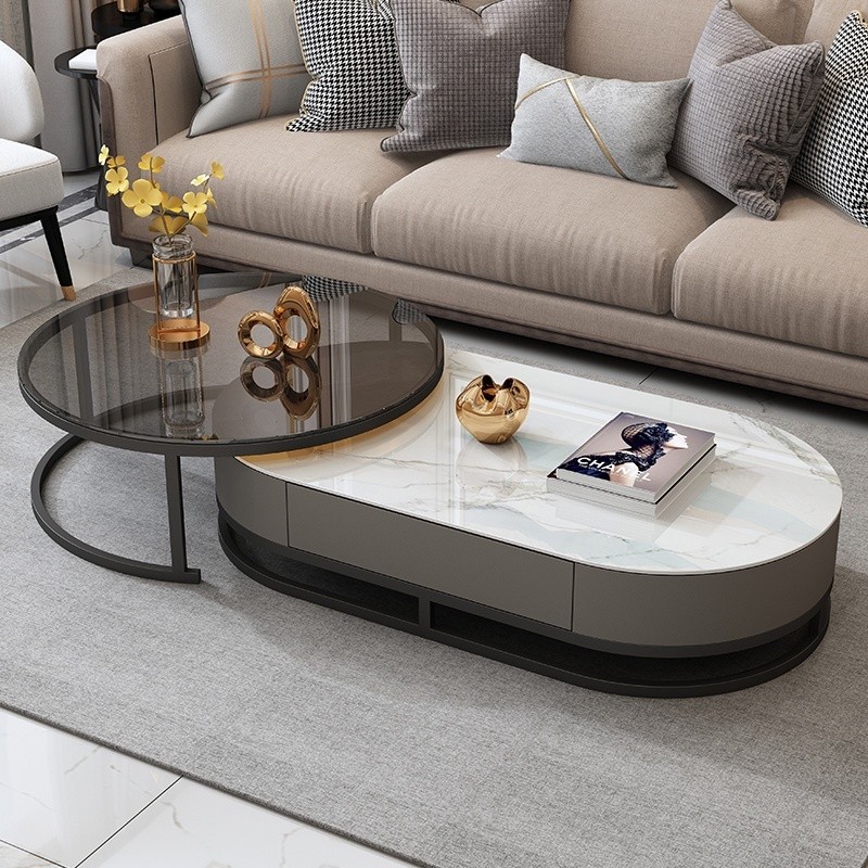 Curated visual reference: Water Damage Resistant Minimalist Coffee Table Reference: Minimalist Rock Slab Coffee Table Retractable Household Coffee Table