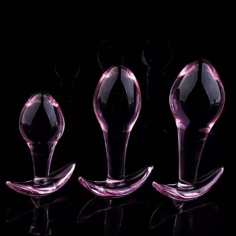 Cute Pink Glass Anal plug Set M L For Female Women Sleep Vaginal Anus ...