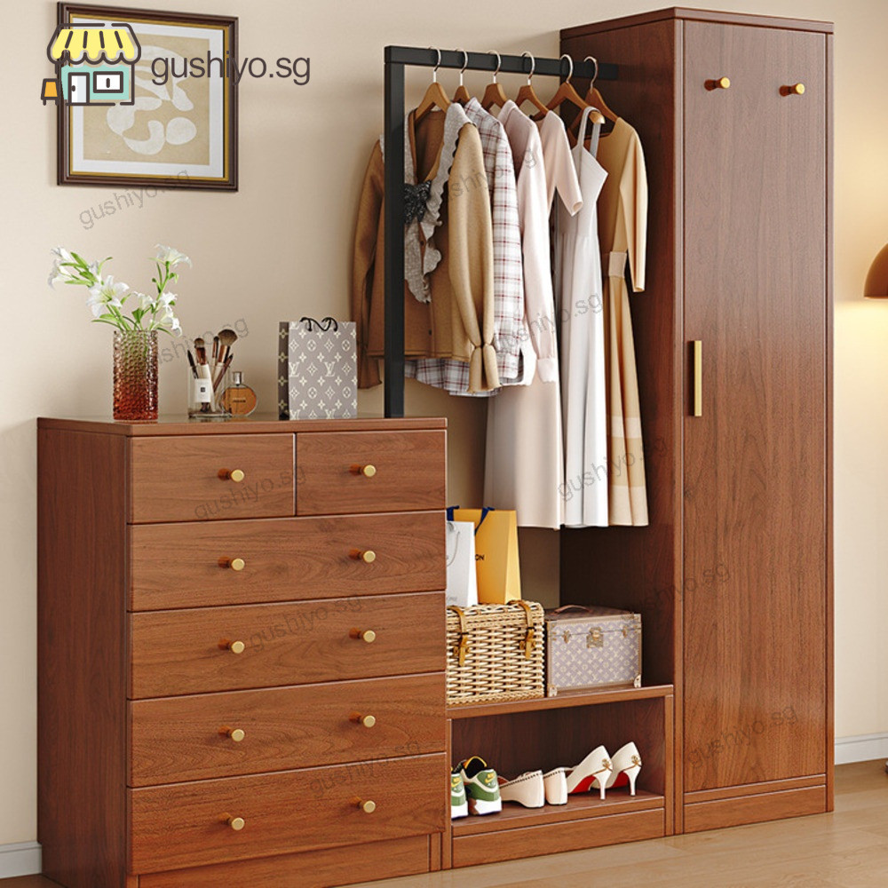 Clothes Rack Small Wardrobe Rack Hanging Clothes Bedroom All Solid Wood ...