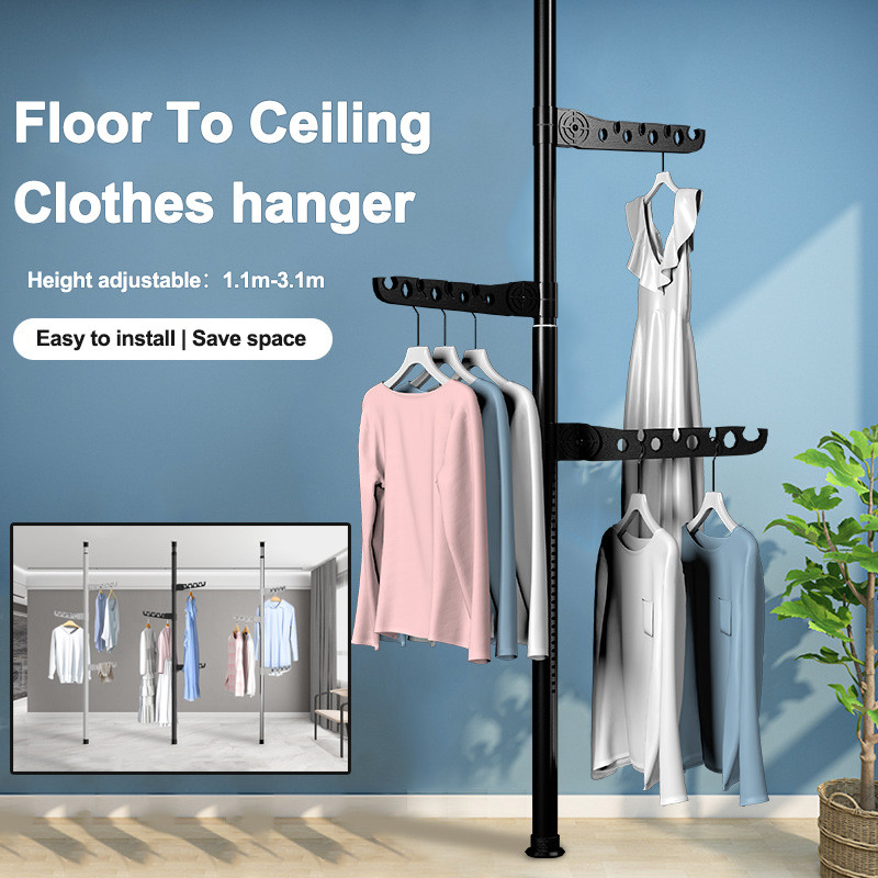 Adjustable Clothes Drying Rack Floor To Ceiling Tension Pole Rod Hanger ...