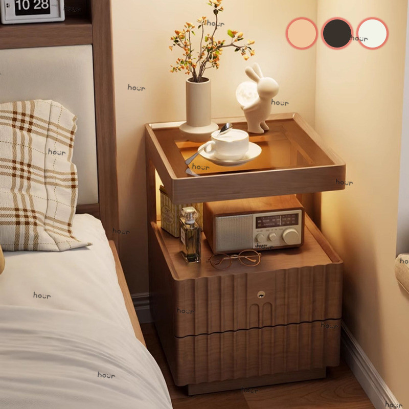 BK 【Free installation】Bedside Table Simple Modern Home Bedroom Lockable ...