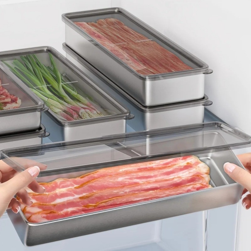 Stainless Steel Rectangular Crisper - Bacon Storage Box - with Cover ...