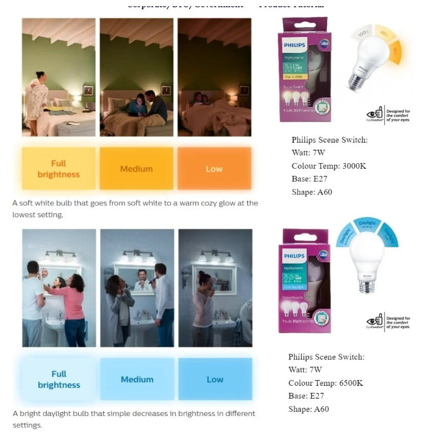 Philips LED A60 E27 Scene Switch Bulb // 2 Color in 1 Bulb & 3 Light in ...