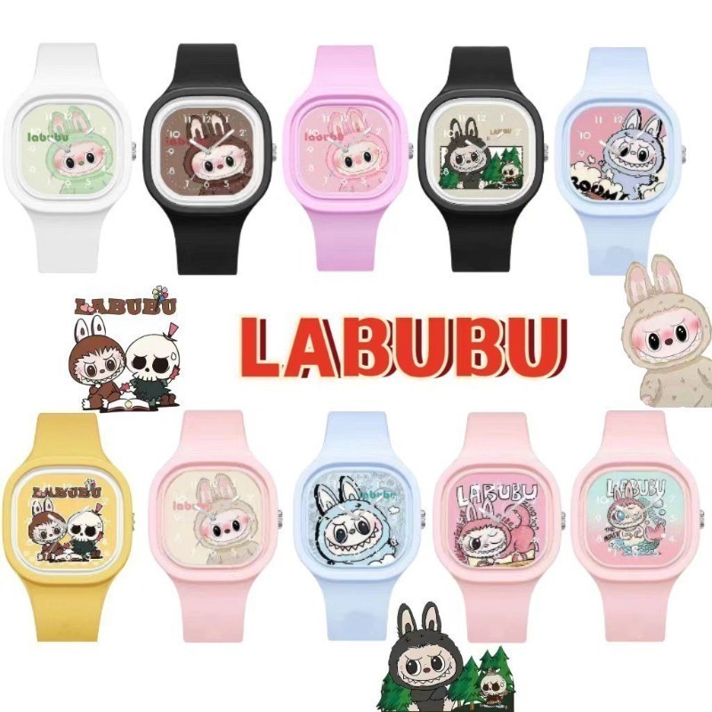 Labubu Sanrio Cartoon Girls Women's Square Silicone Watch Quartz Watch ...