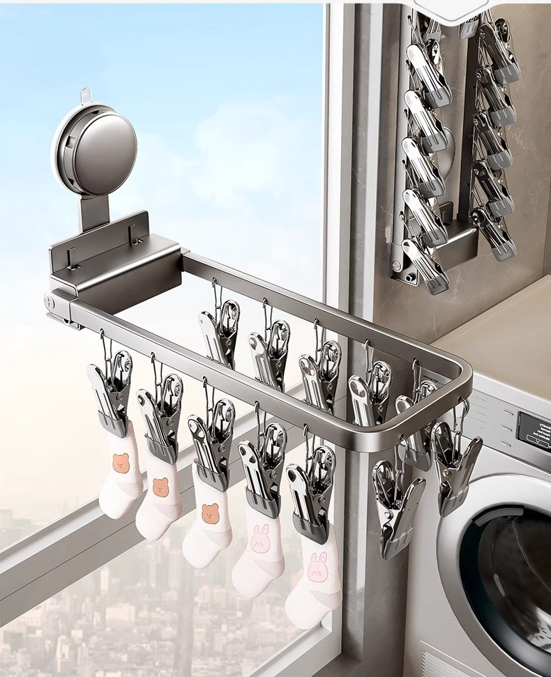 Suction Cup Balcony Clothes Drying Rack Multi-Clip Drying Rack for ...