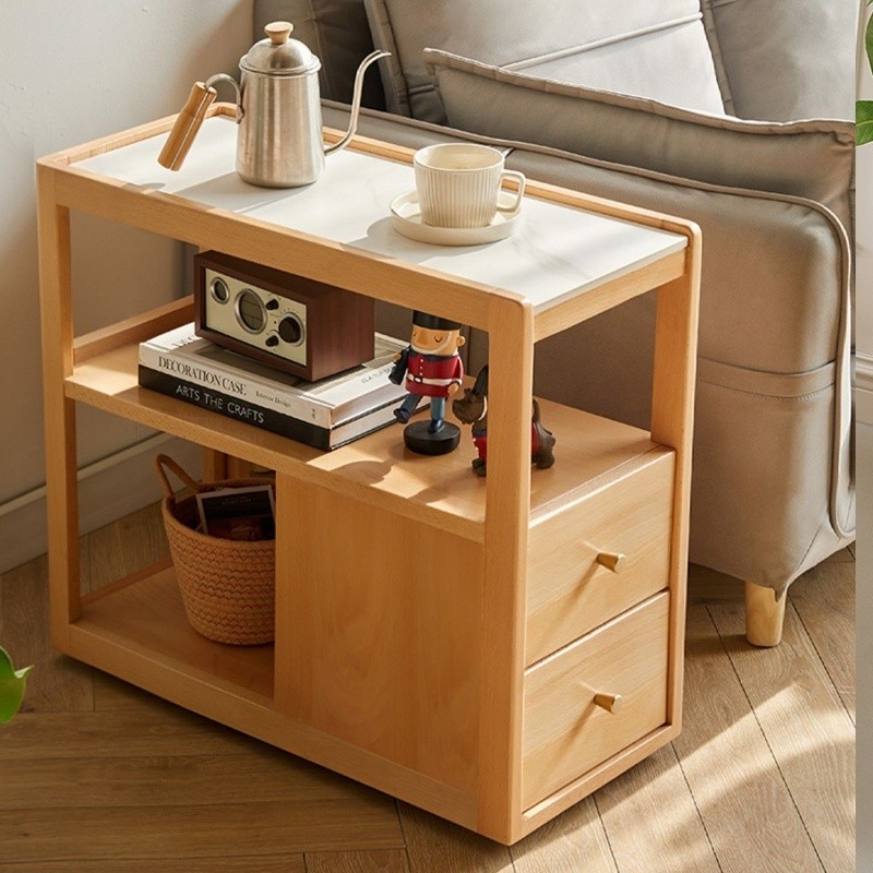 Solid Wood Side Table Cabinet Small Table Square Movable Table Tea ...