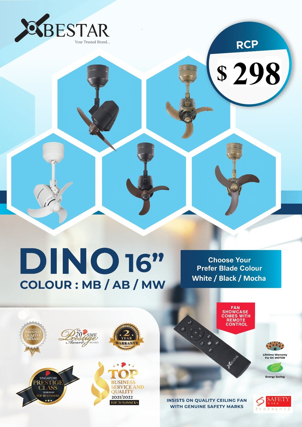 [Fast Cooling] BESTAR Dino 16inch Corner Fan With 5Speed Remote, 110 ...