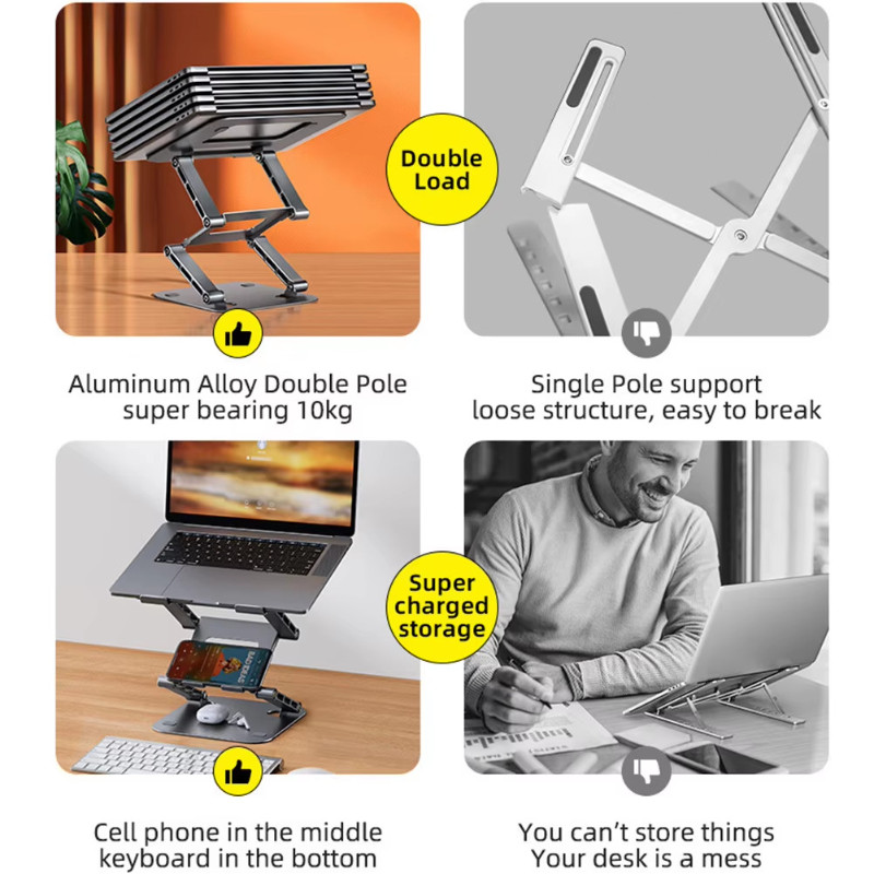 【SG SELLER】3 Layers Foldable Laptop Stand Metal Computer Stand Notebook ...
