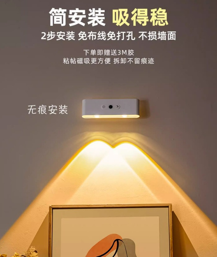 LED Motion Sensor Wall Light with Remote Control Spotlight Wireless ...