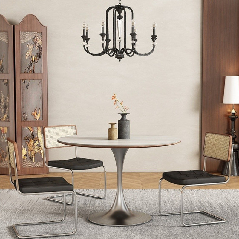 Rock Slab Round Table Household Dining Table Small Unit Antique Style ...