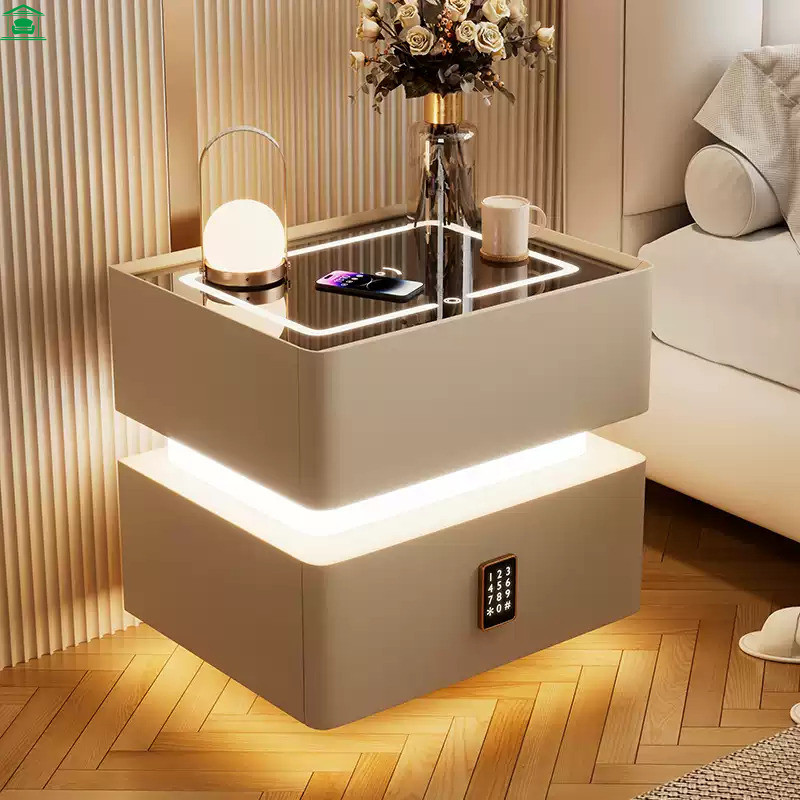 AC Smart Bedside Table With Light 24 New Small Lockable Bedside Cabinet ...